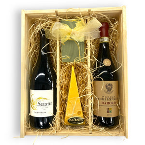 Wine gift with chocolate and cheese 2 bottles