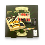 Holzspielbox Backgammon Schach Mikado und Domino 4 in 1